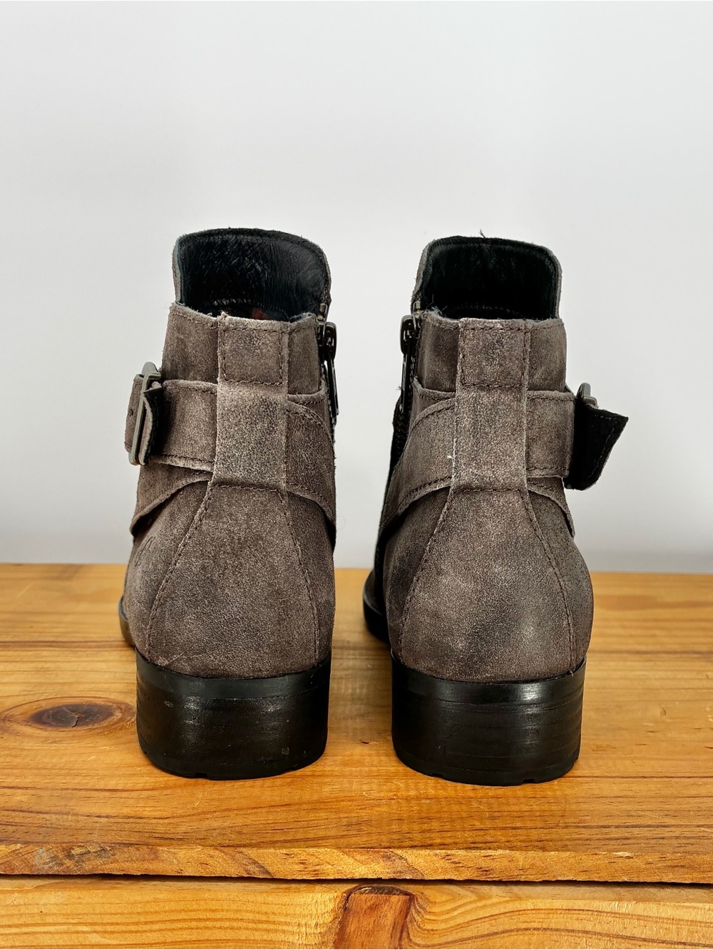 Born Jorgette Gray Nubuck Leather Buckle Ankle Booties Size 7.5 - Picture 9 of 14